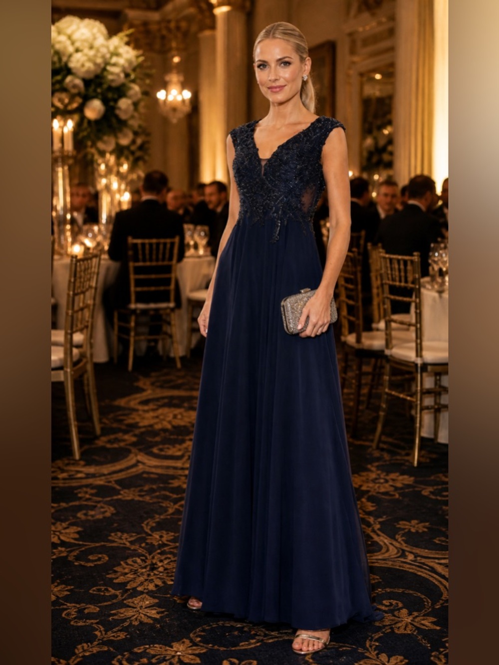 Mac Duggal APPLIQUED CAP SLEEVE BODICE FLOWY GOWN 20264
